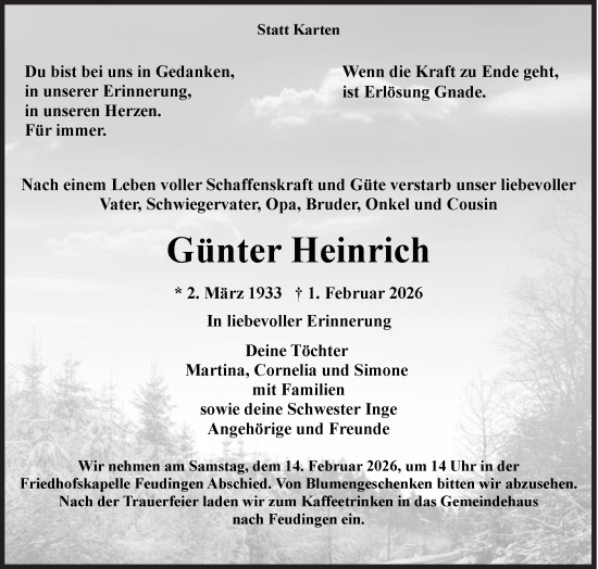 Traueranzeige von Günter Heinrich von Siegener Zeitung