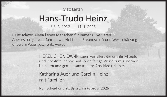 Traueranzeige von Hans-Trudo Heinz von Siegener Zeitung