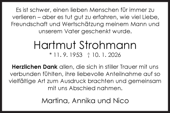 Traueranzeige von Hartmut Strohmann von Siegener Zeitung