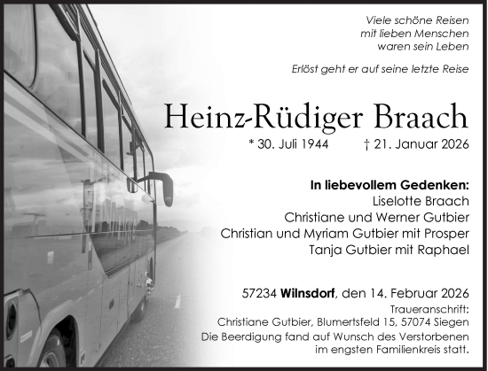 Traueranzeige von Heinz-Rüdiger Braach von Siegener Zeitung