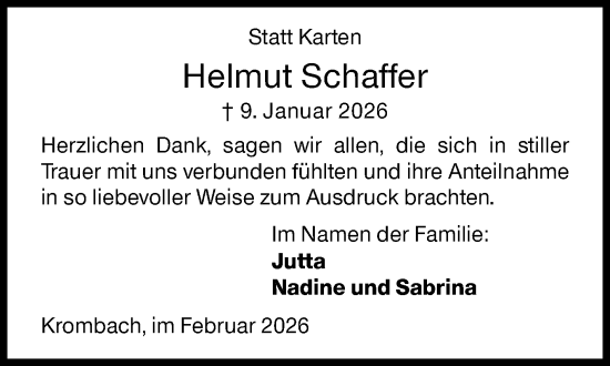 Traueranzeige von Helmut Schaffer von Siegener Zeitung