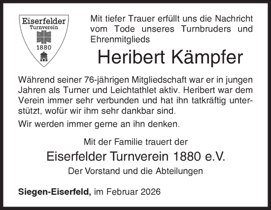 Traueranzeige von Heribert Kämpfer von Siegener Zeitung