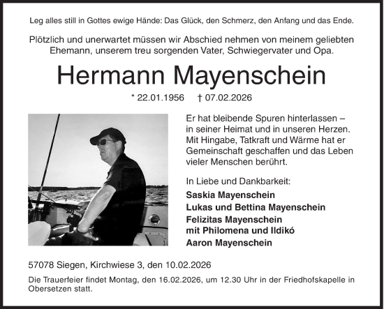 Traueranzeige von Hermann Mayenschein von Siegener Zeitung