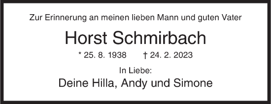 Traueranzeige von Horst Schmirbach von Siegener Zeitung