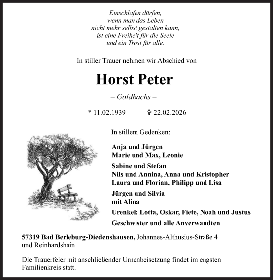 Traueranzeige von Horst Peter Goldbachs von Siegener Zeitung