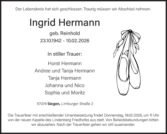 Traueranzeige von Ingrid Hermann von Siegener Zeitung