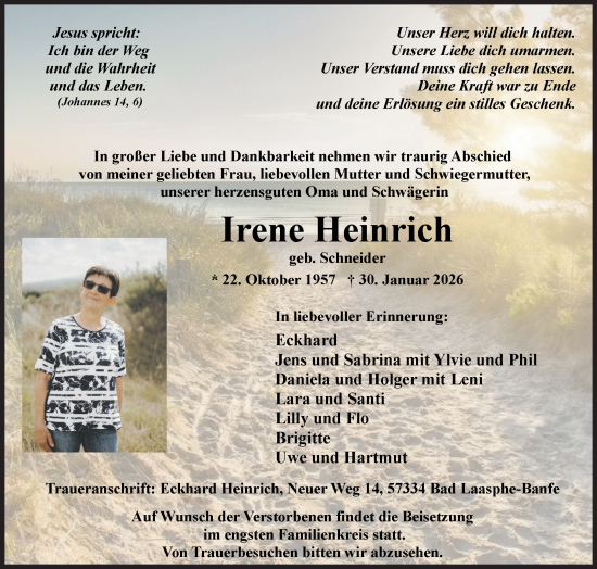 Traueranzeige von Irene Heinrich von Siegener Zeitung