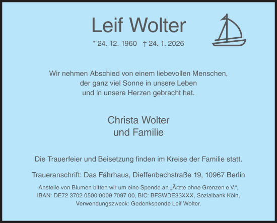 Traueranzeige von Leif Wolter von Siegener Zeitung