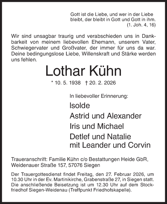 Traueranzeige von Lothar Kühn von Siegener Zeitung
