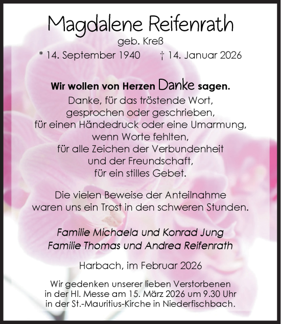 Traueranzeige von Magdalene Reifenrath von Siegener Zeitung