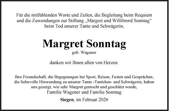 Traueranzeige von Margret Sonntag von Siegener Zeitung