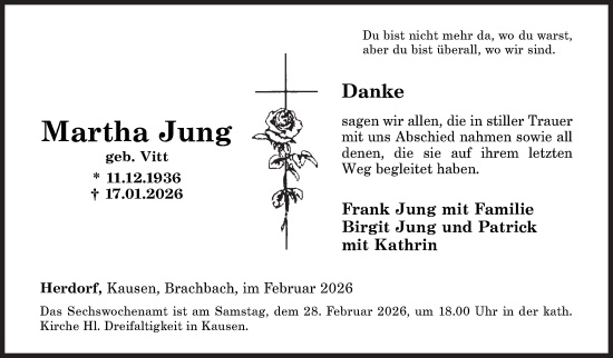 Traueranzeige von Martha Jung von Siegener Zeitung