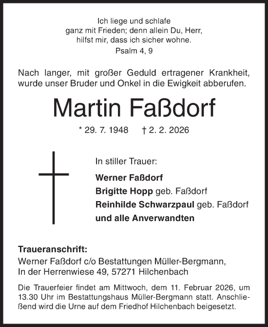 Traueranzeige von Martin Faßdorf von Siegener Zeitung