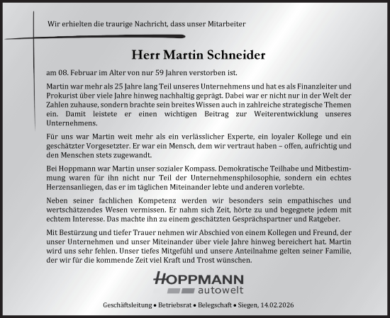 Traueranzeige von Martin Schneider von Siegener Zeitung