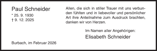 Traueranzeige von Paul Schneider von Siegener Zeitung