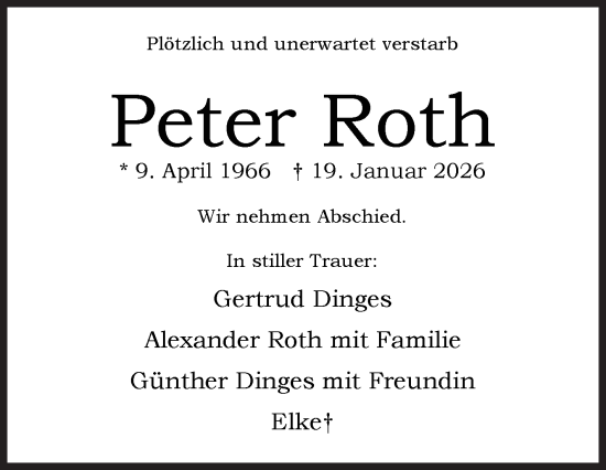 Traueranzeige von Peter Roth von Siegener Zeitung