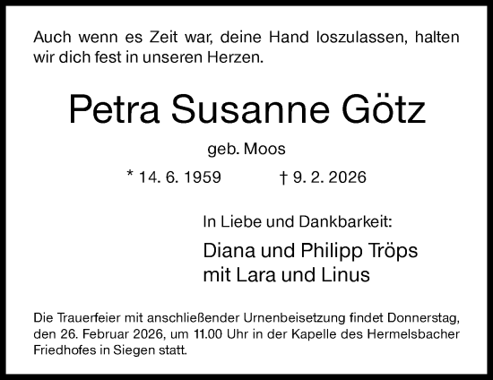 Traueranzeige von Petra Susanne Götz von Siegener Zeitung