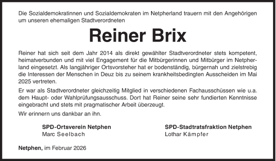 Traueranzeige von Reiner Brix von Siegener Zeitung