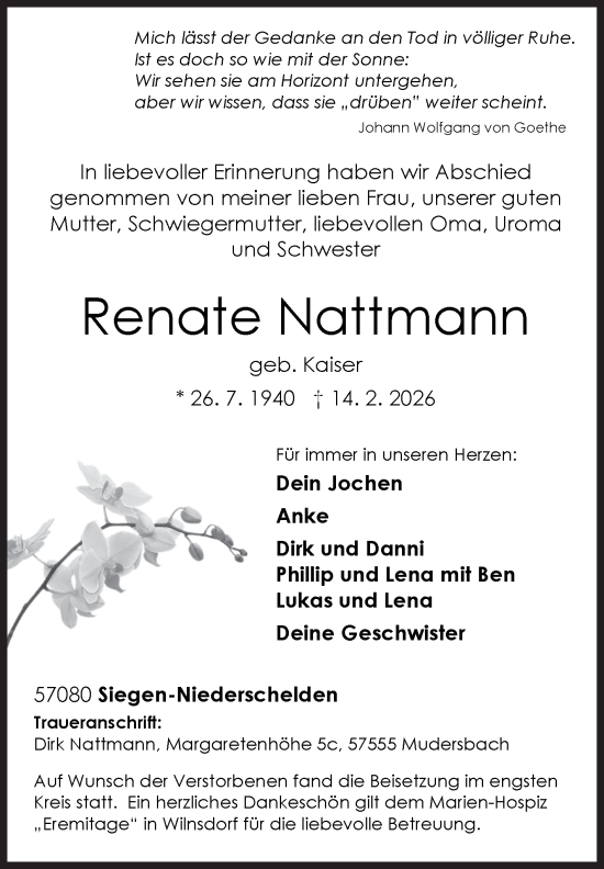 Traueranzeige von Renate Nattmann von Siegener Zeitung