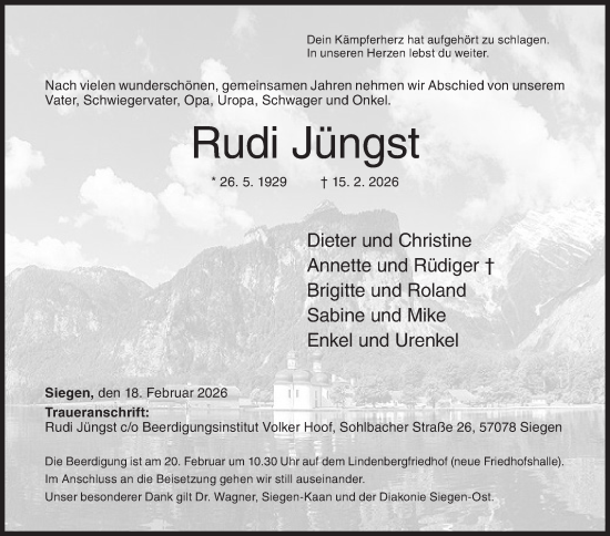 Traueranzeige von Rudi Jüngst von Siegener Zeitung