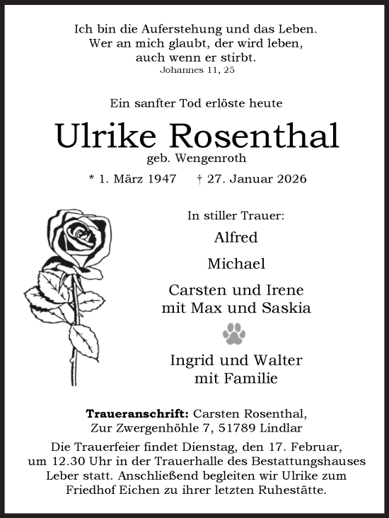 Traueranzeige von Ulrike Rosenthal von Siegener Zeitung