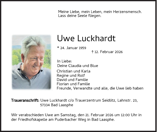 Traueranzeige von Uwe Luckhardt von Siegener Zeitung