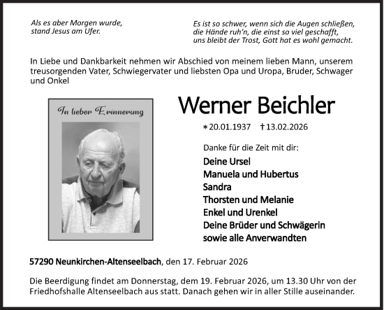 Traueranzeige von Werner Beichler von Siegener Zeitung