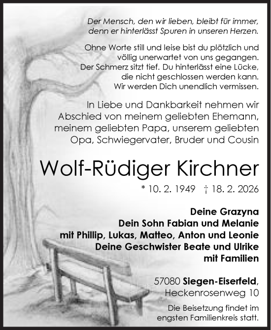 Traueranzeige von Wolf-Rüdiger Kirchner von Siegener Zeitung